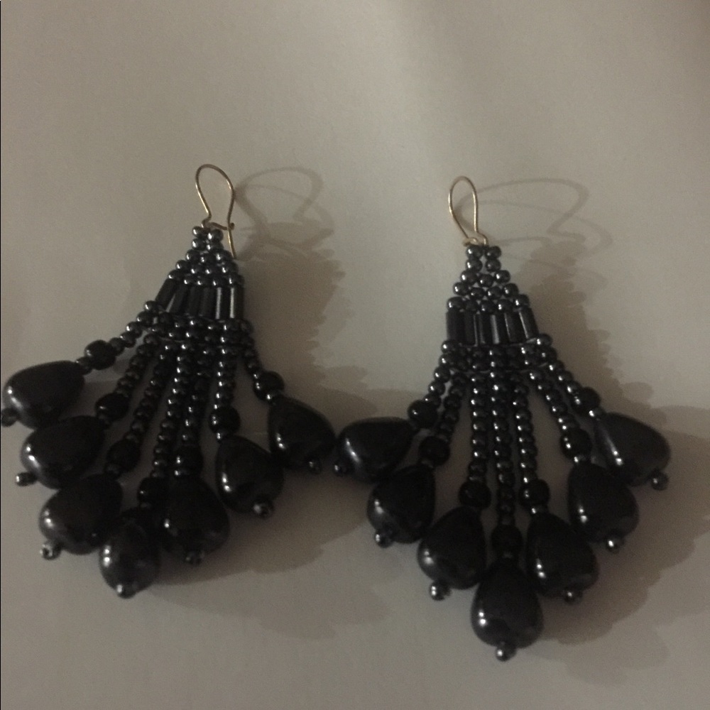 Bluish Grey Beaded Pierced Earrings